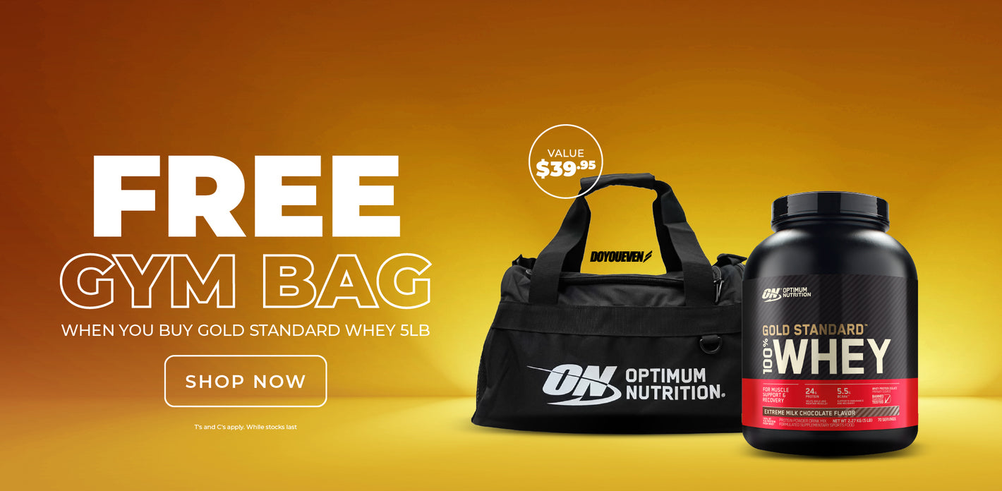 FREE GYM BAG WHEN YOU BUY OPTIMUM NUTRITION GOLD STANDARD WHEY 5LB